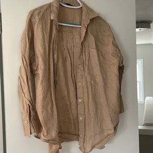 Beige linen button up